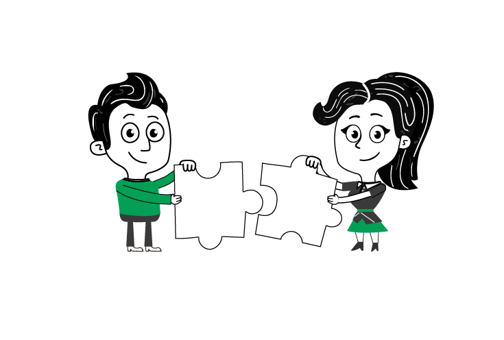 Micro Mike and Micro Maya holding puzzle pieces — the hybrid model